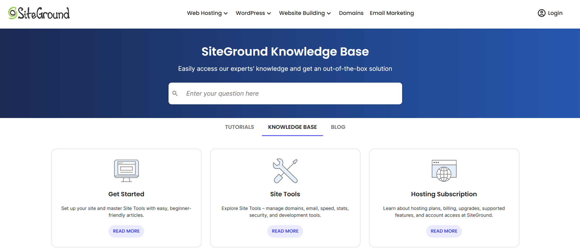 screenshot of SiteGround Knowledge Base