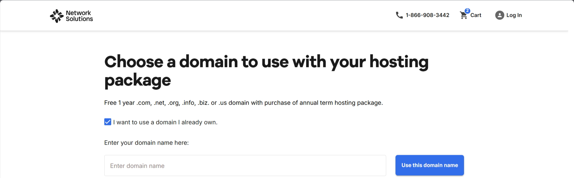 screenshot of Network Solutions domain menu