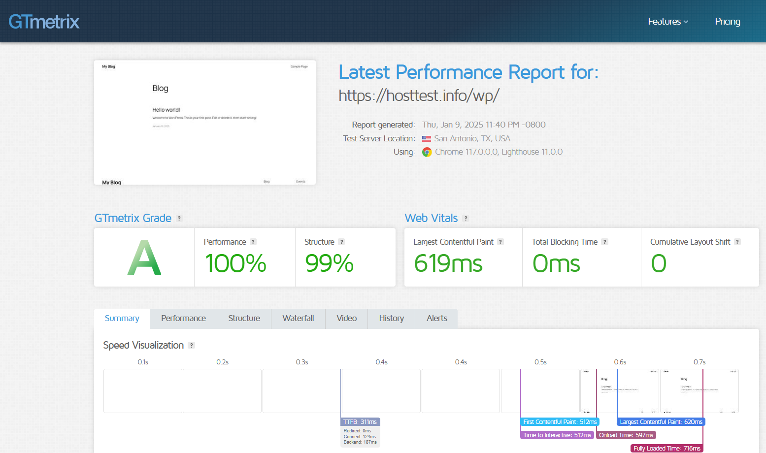 screenshot of Verpex Performance Results