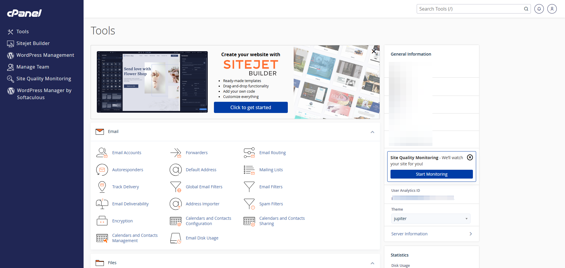 screenshot of Verpex cPanel