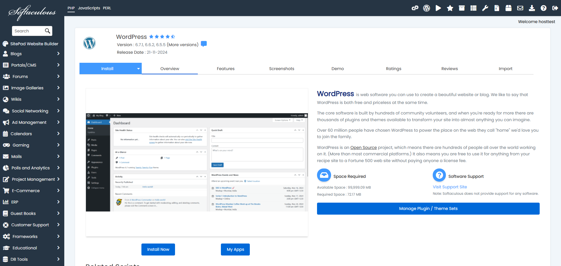 screenshot of WordPress Installater