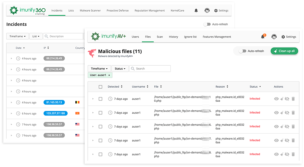 screenshot of Imunify360