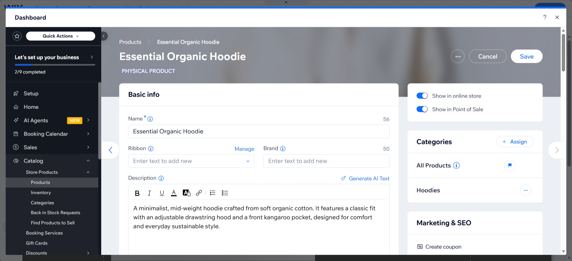 screenshot of Wix AI Website Builder dashboard
