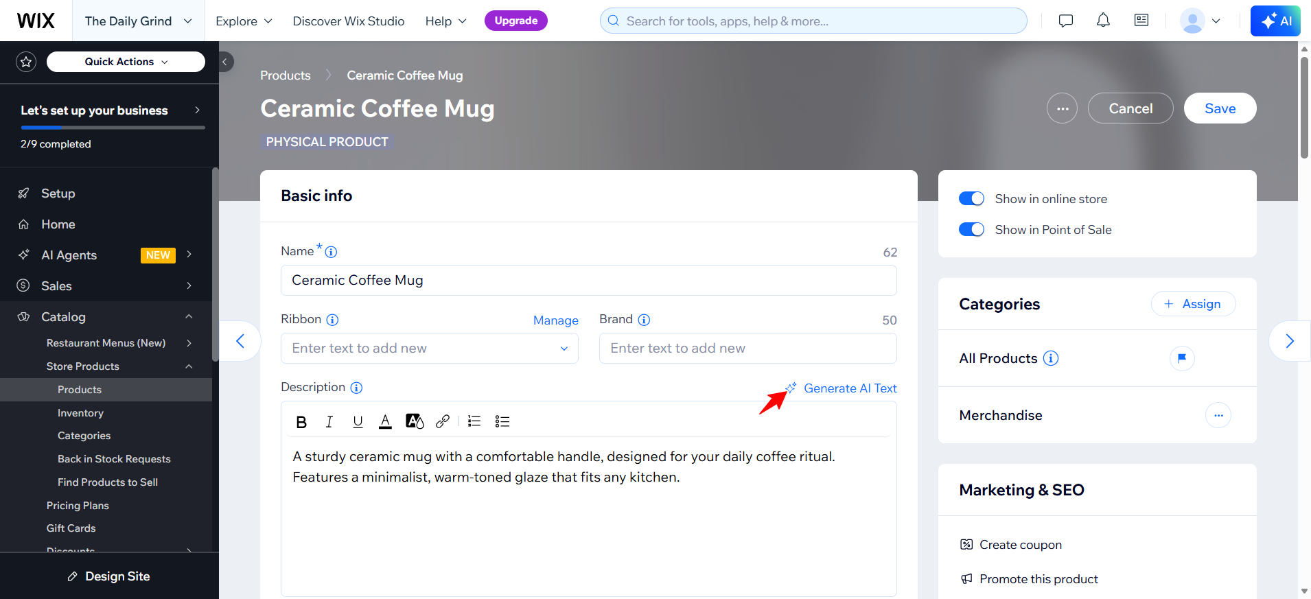 screenshot of the 'Generate AI text' button