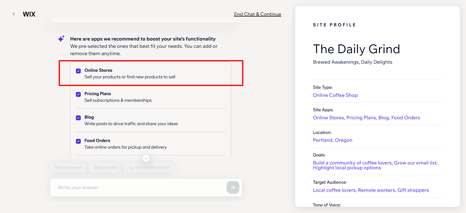 screenshot of the 'Online Stores' checkbox