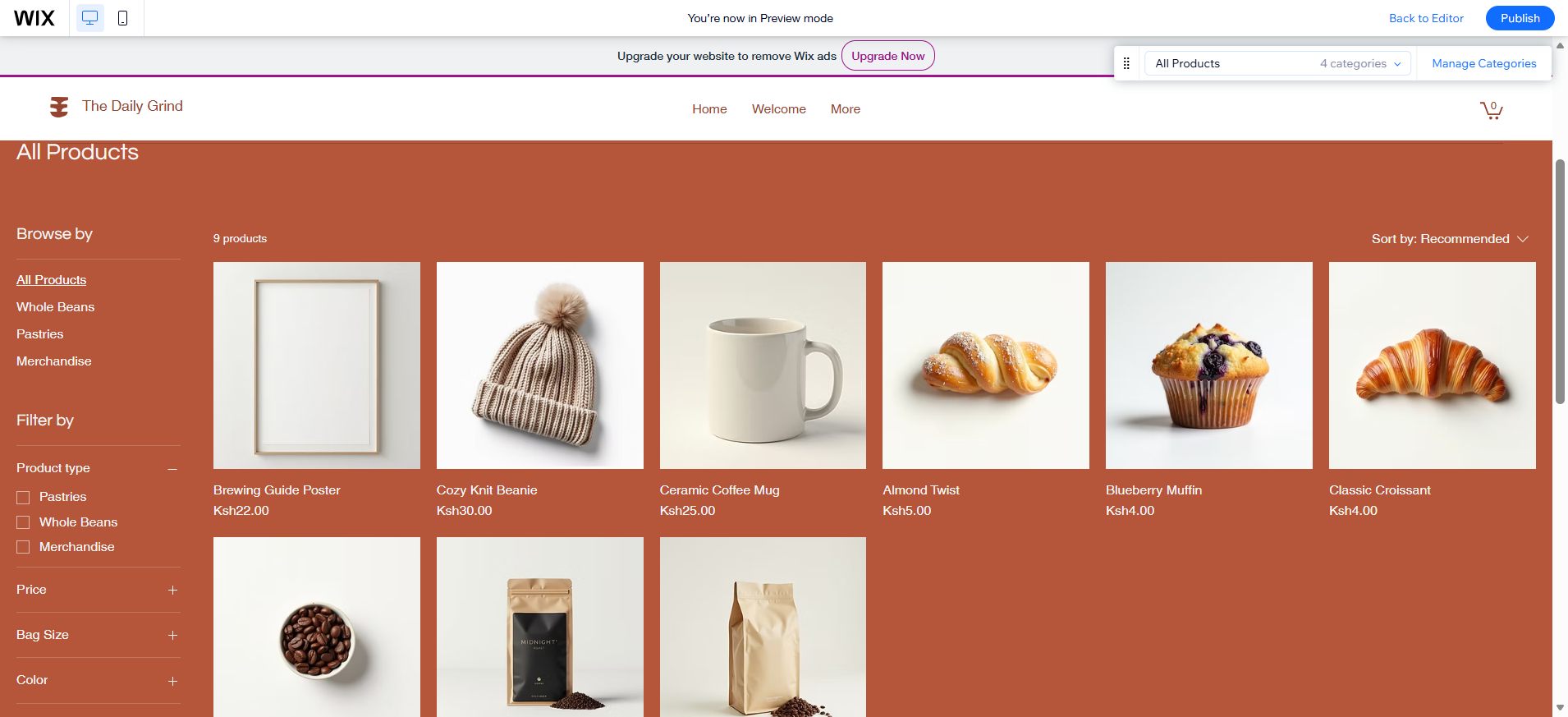 screenshot of the auto-generated site