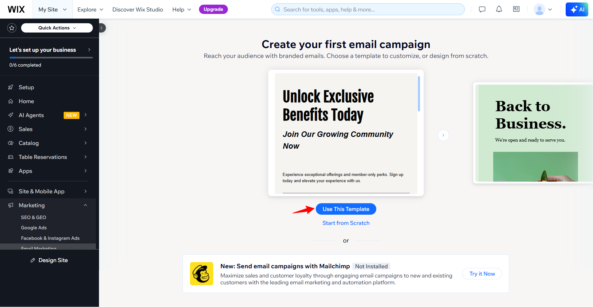 screenshot of Wix templates