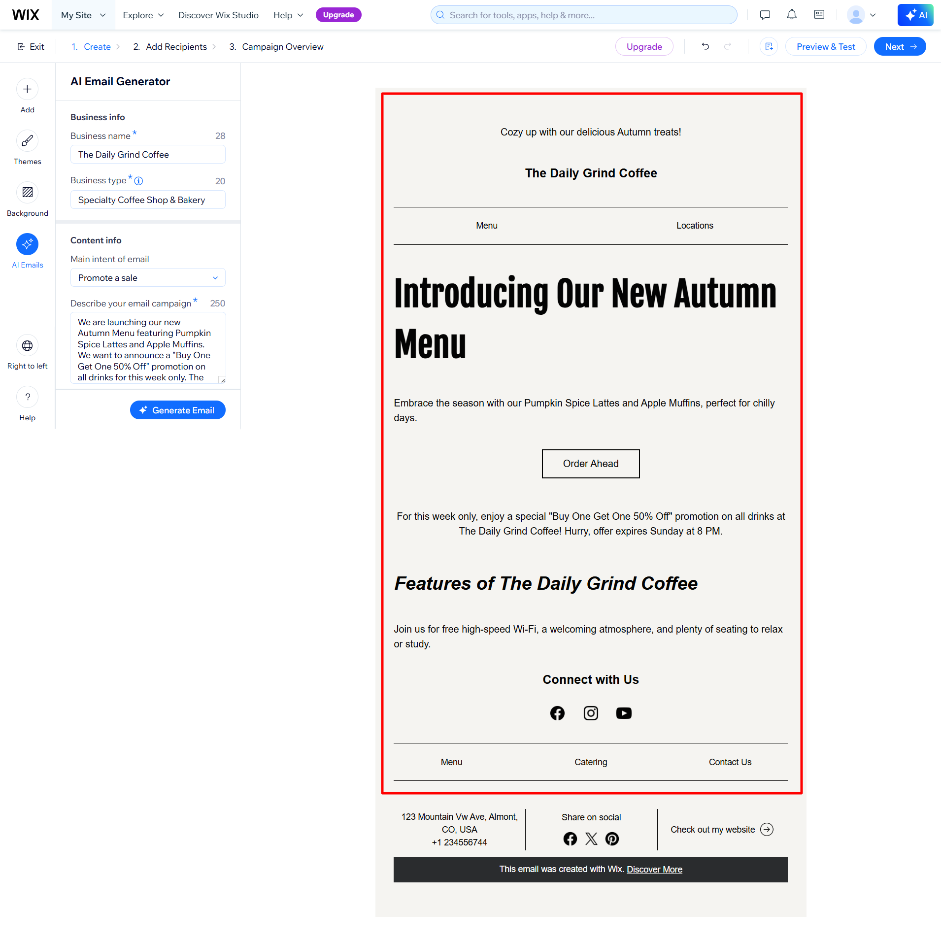 screenshot of the AI Generated Email
