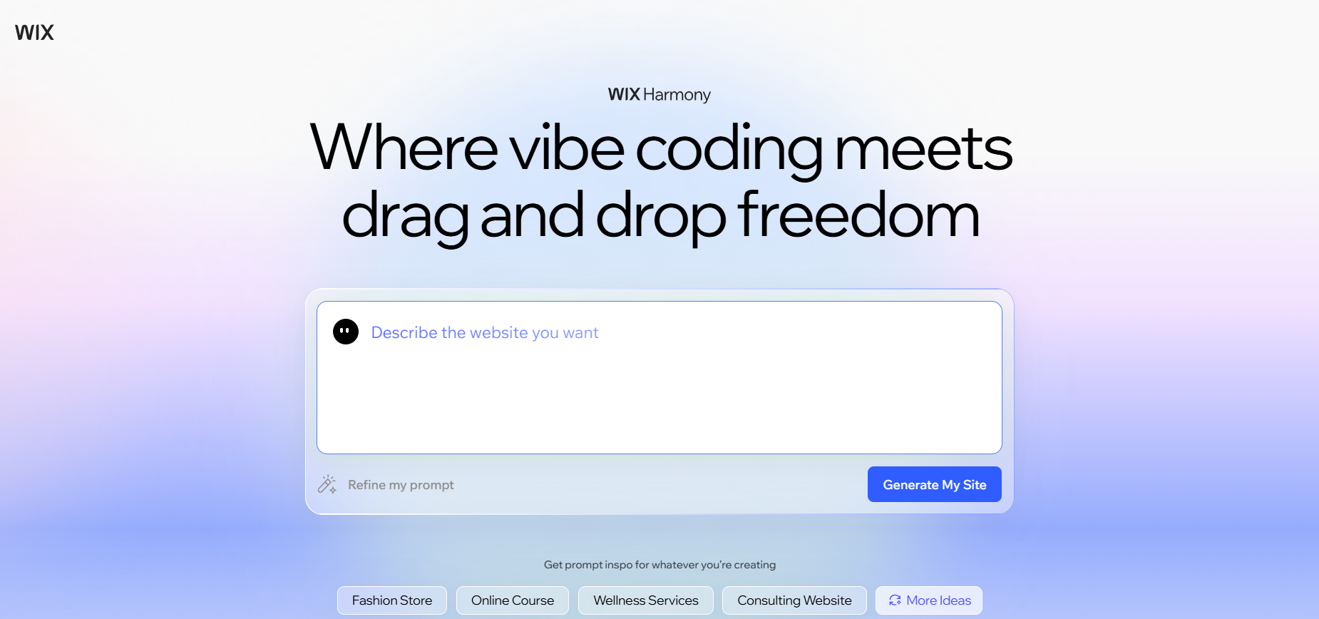 screenshot of Wix Harmony Prompt Interface
