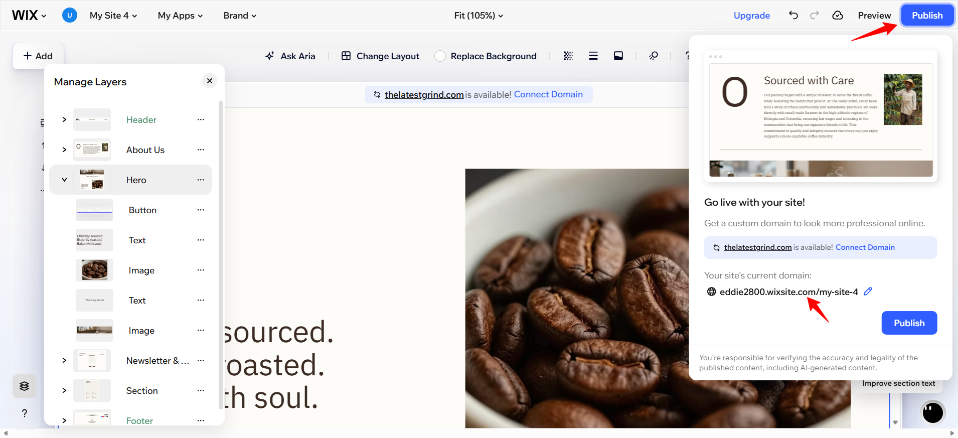 screenshot of the 'Publish' button