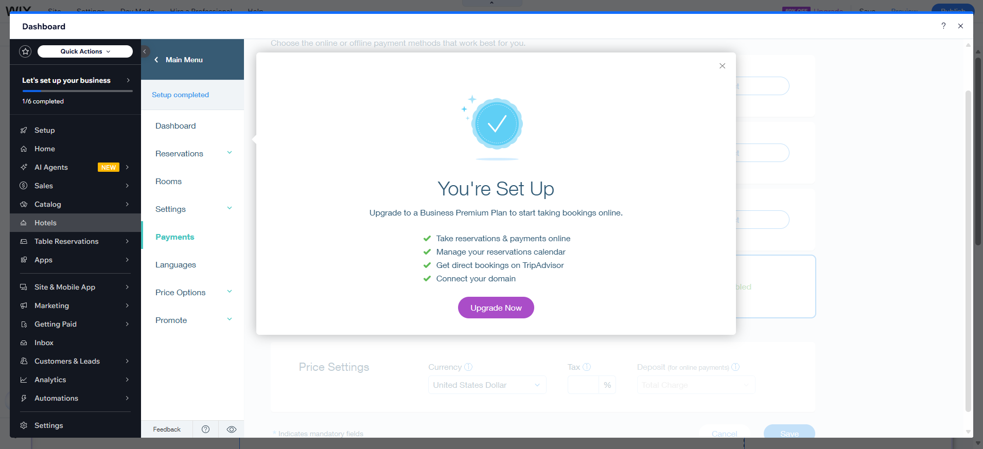 screenshot of 'You're Set Up' pop up message