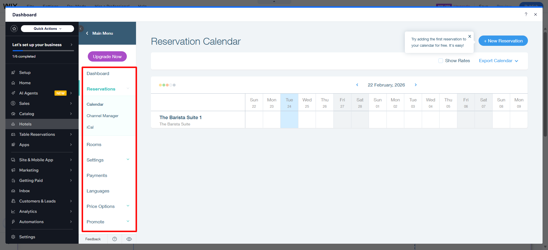 screenshot of the Reservation Calendar