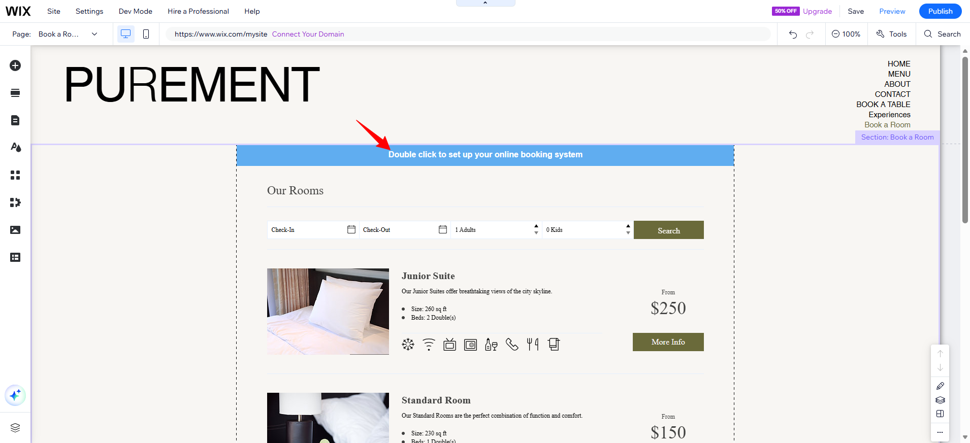 screenshot of Online Booking system settings