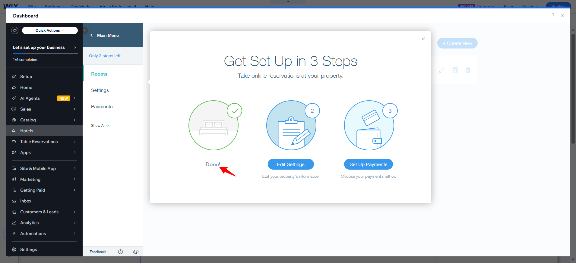 screenshot of 3 Steps of setup (1st step is done)