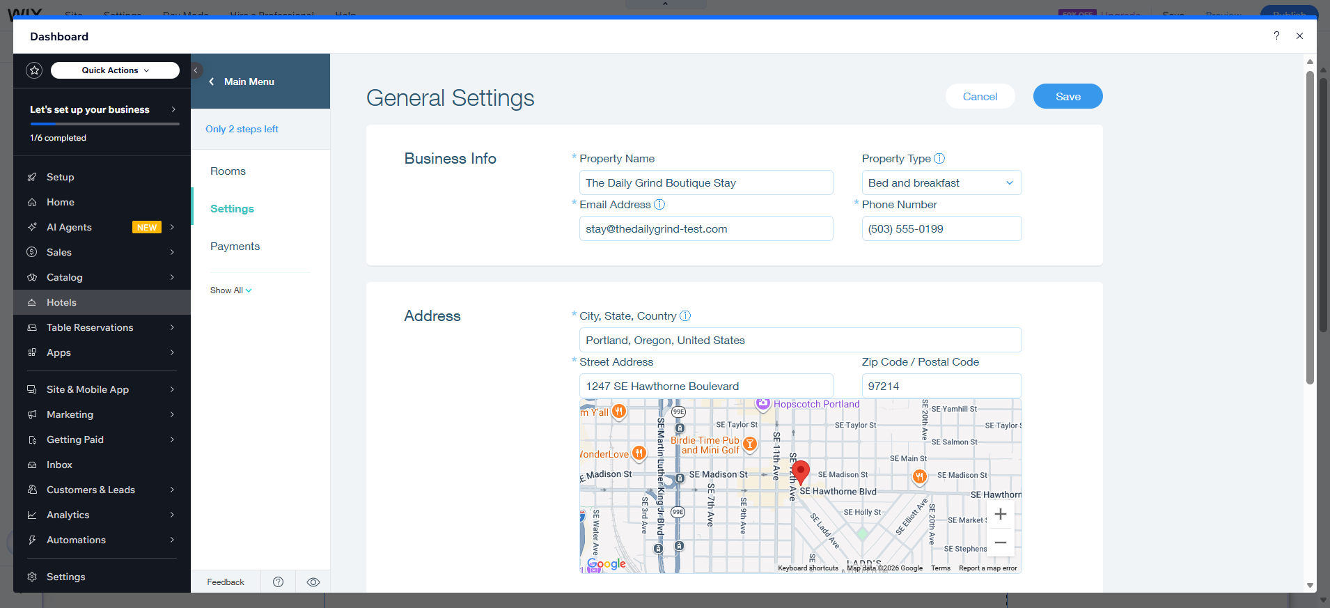 screenshot of Hotel General Settings