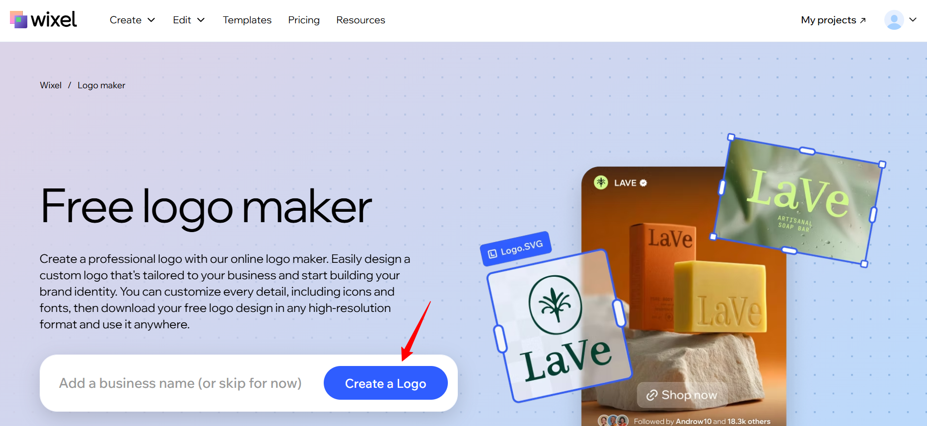 screenshot of 'Create a Logo' button