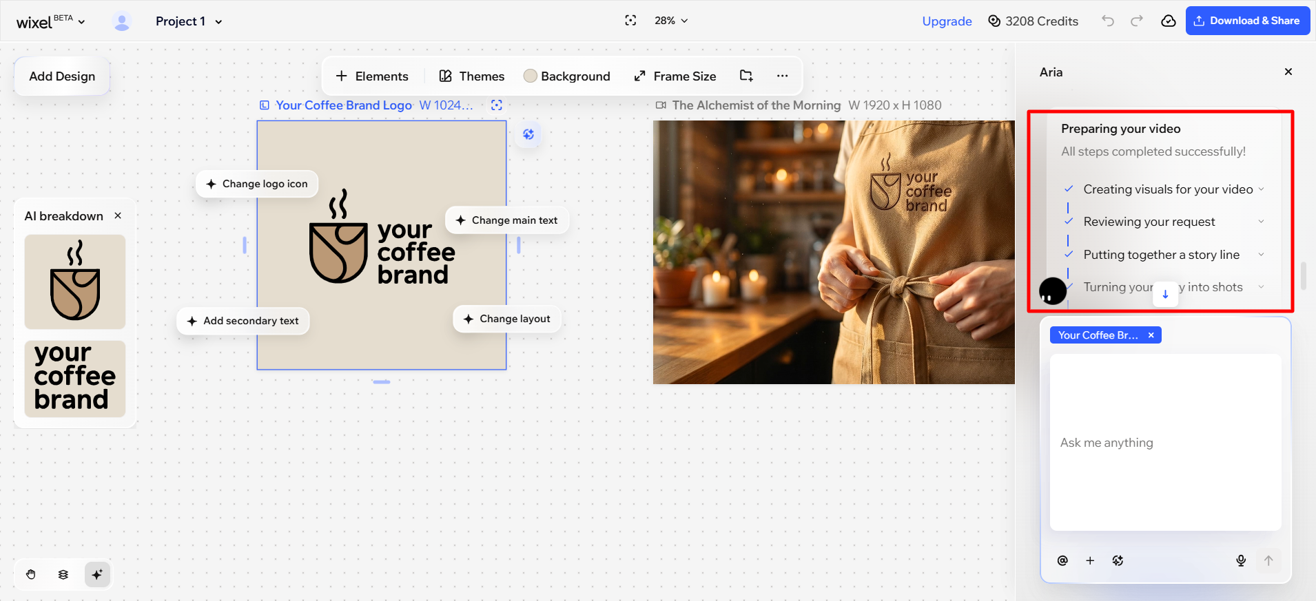 screenshot of the AI chat generating video