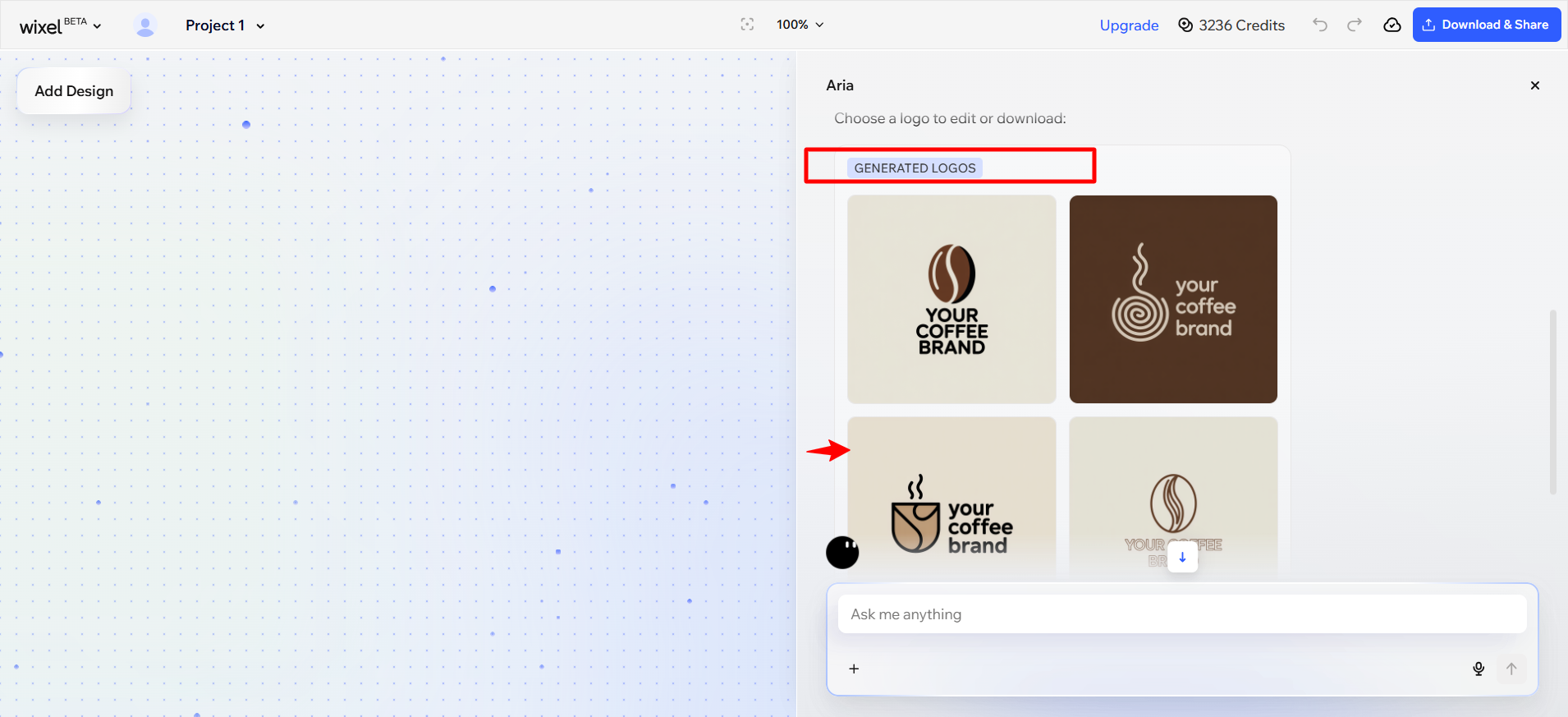 screenshot of Generated Logos