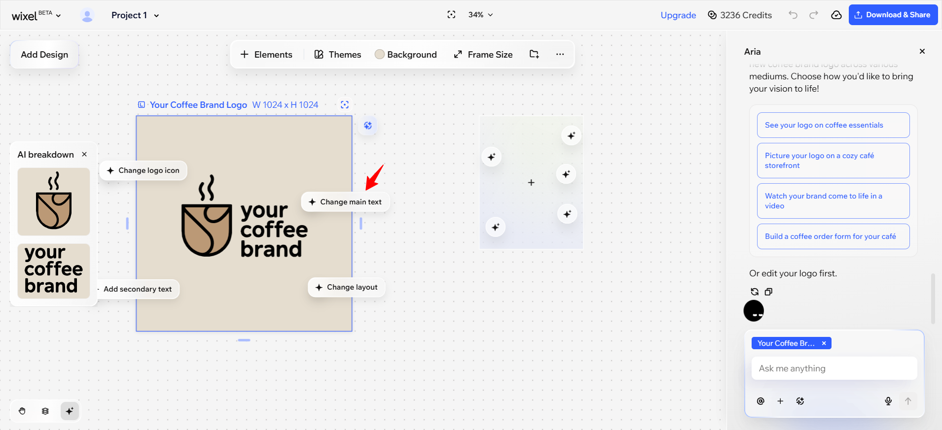 screenshot of the 'Change main text' button