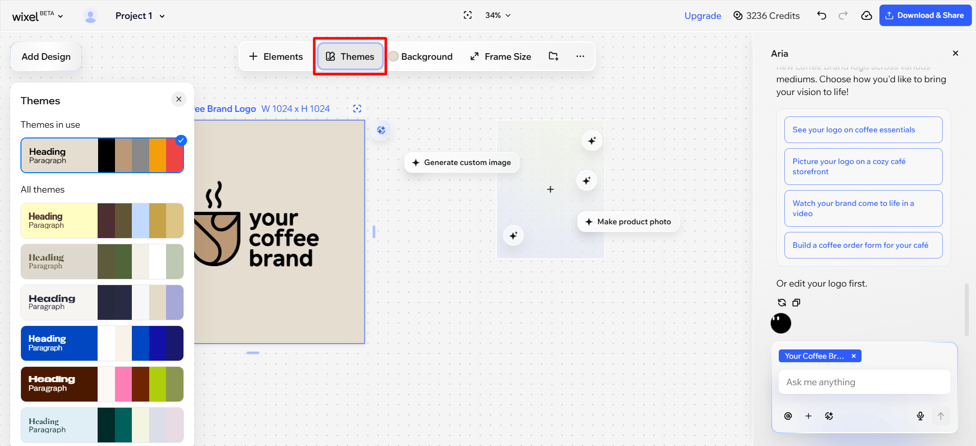 screenshot of the 'Themes' button