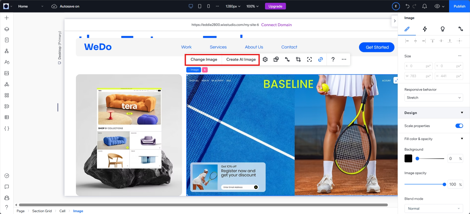 screenshot of WIX Studio AI Image Generator