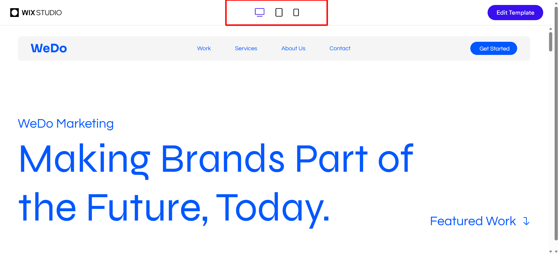 screenshot of WIX Studio view options