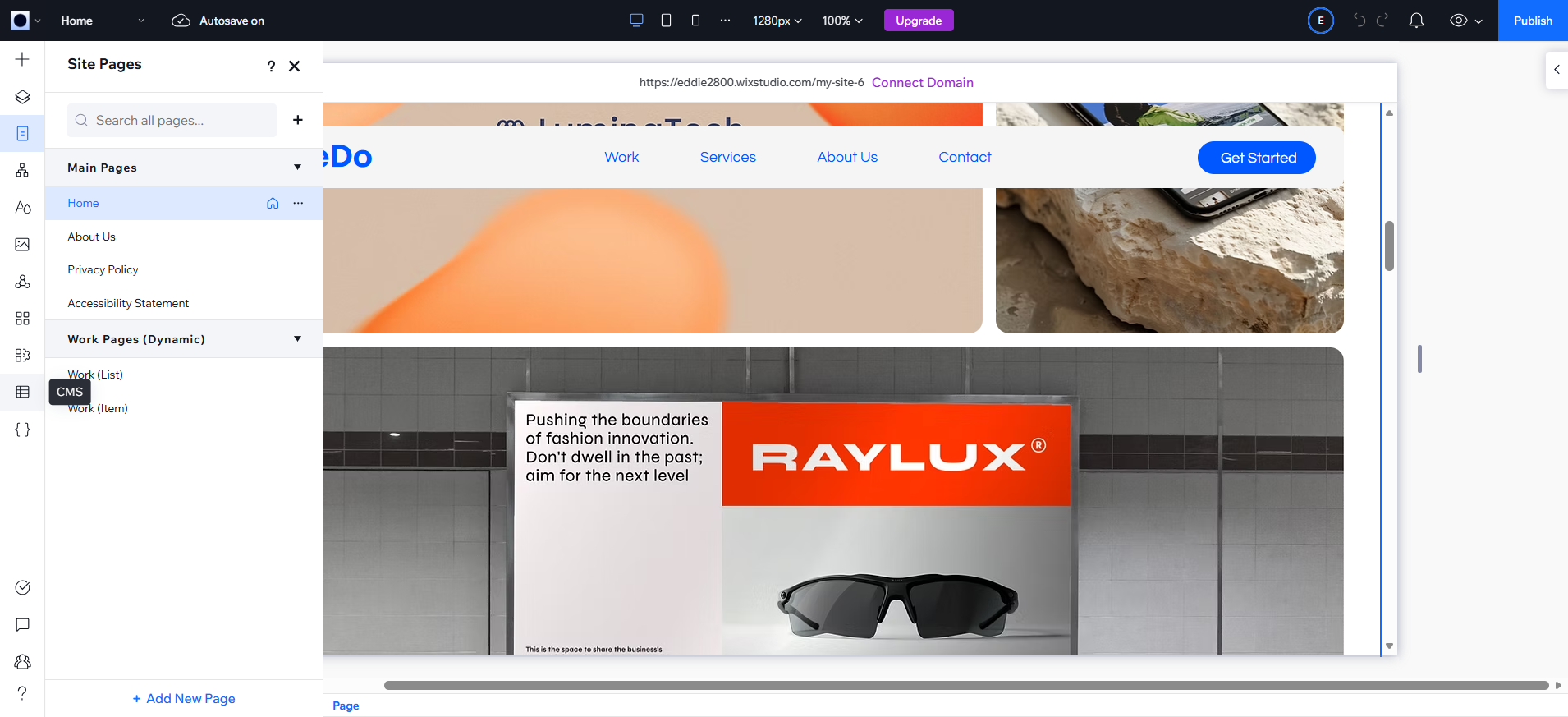 screenshot of Wix Studio Site pages