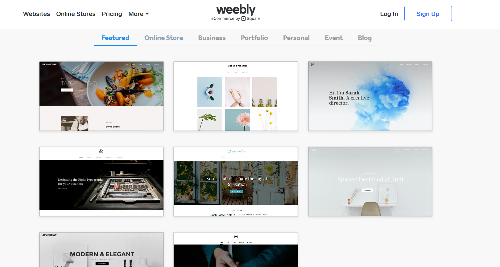 screenshot of Weebly featured themes