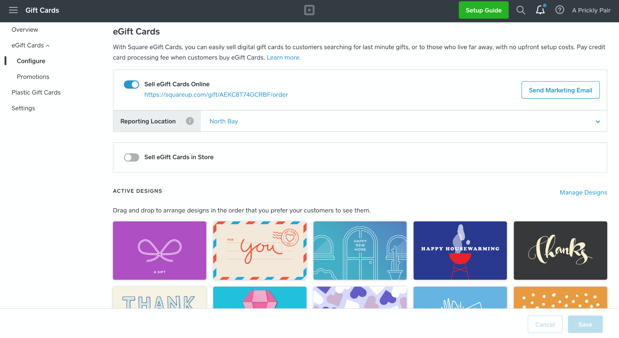 screenshot of Weebly Gift cards