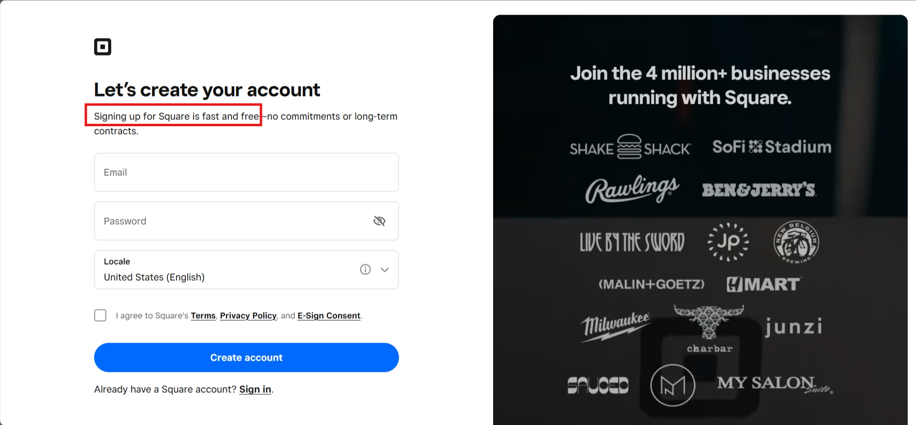 screenshot of Weebly Sign Up page