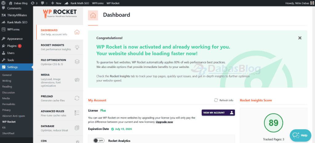 screenshot of WordPress Settings