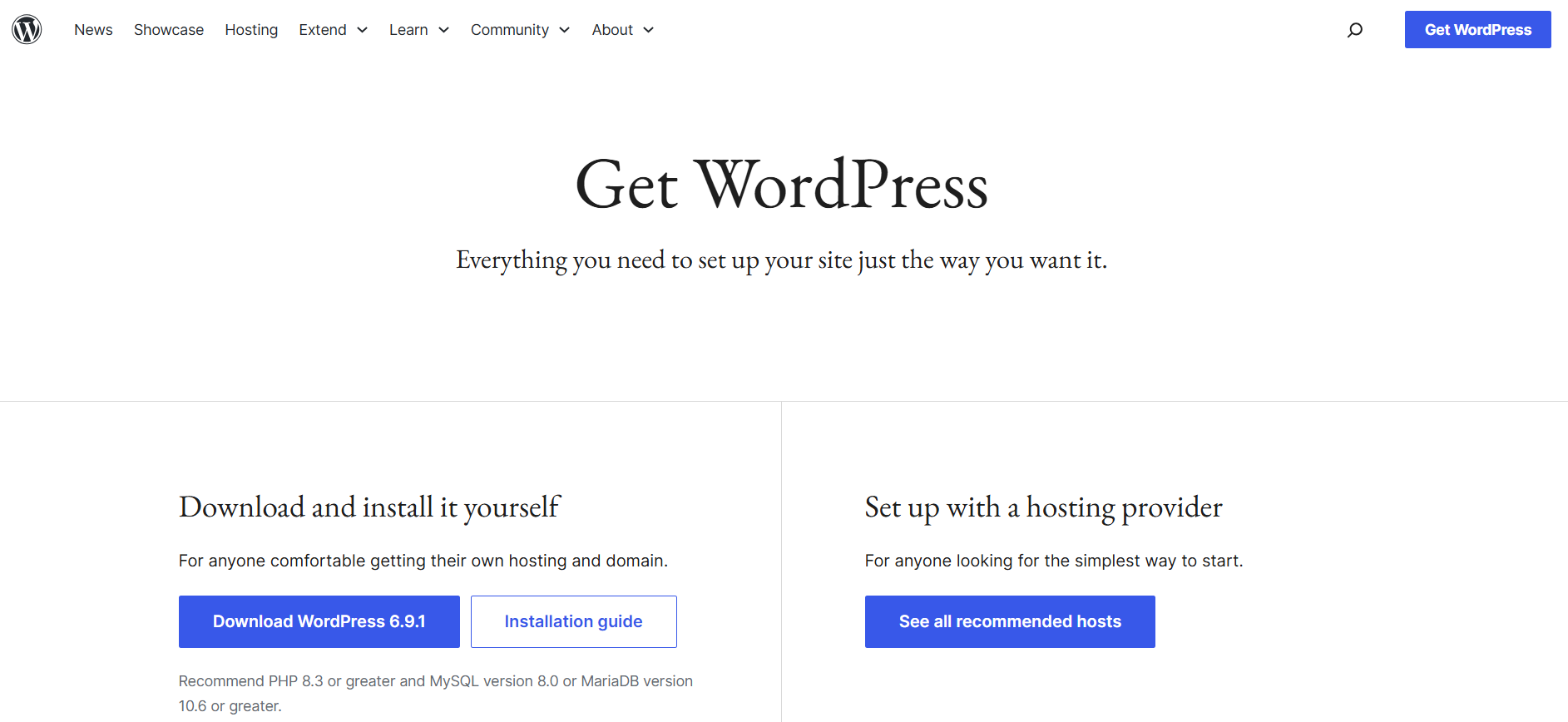 screenshot of WordPress.org website