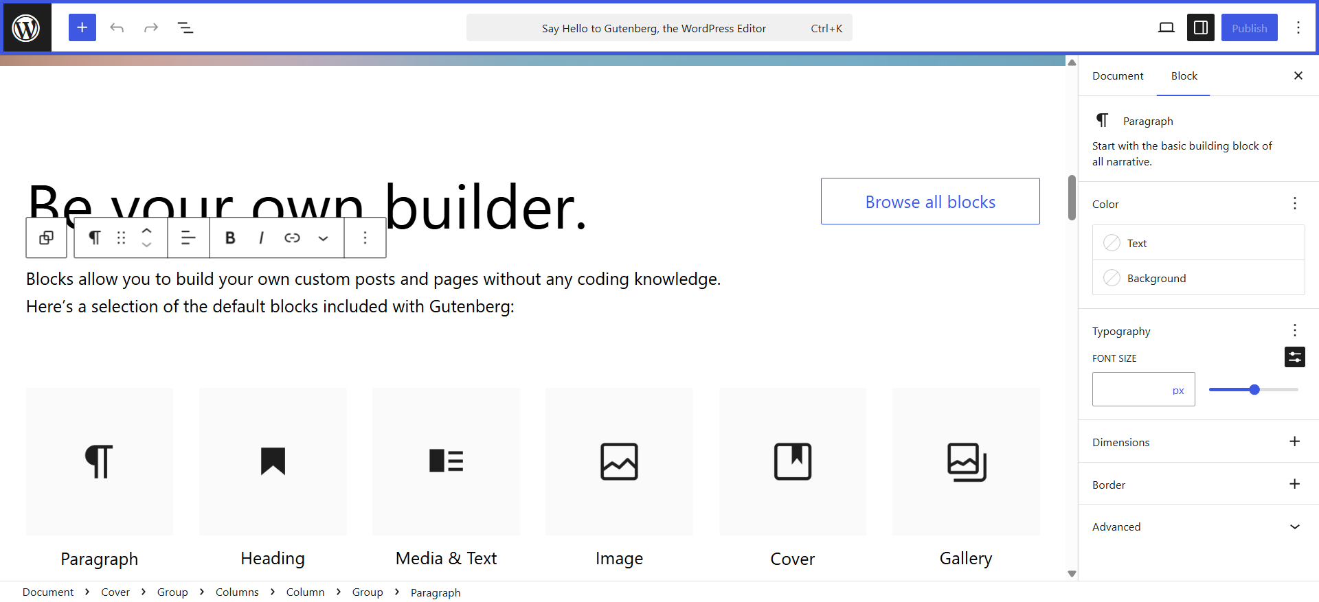 screenshot of WordPress.org website editor