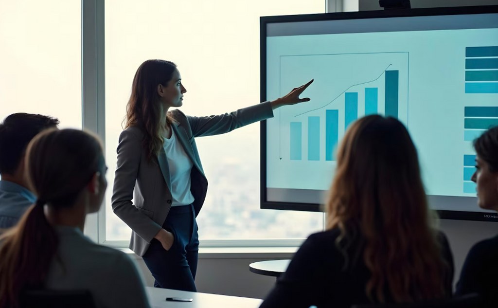 A businesswoman giving a presentation.