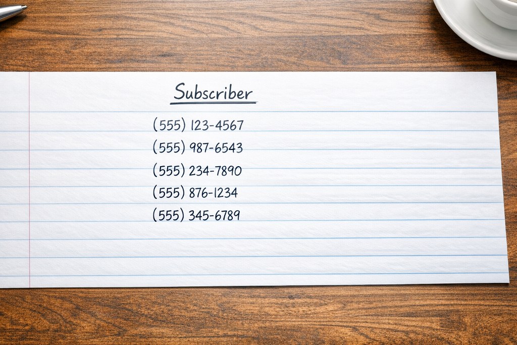 A generic subscriber list on a piece of paper.