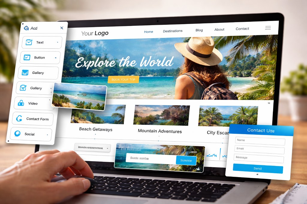 A hands-on drag-and-drop website builder interface showing easy, real-time page customization.