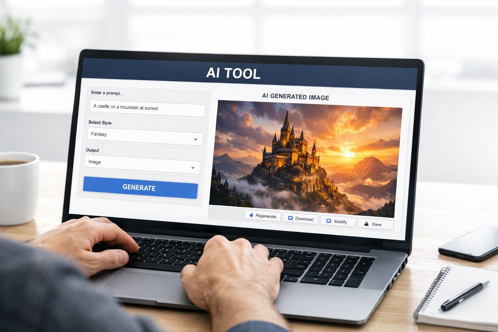 A man using an AI tool to generate images.
