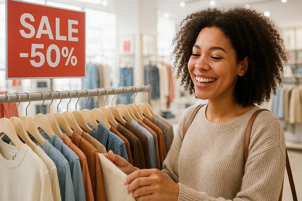 A woman shopping in a discount store.