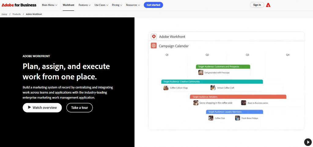 Adobe Workfront's homepage.