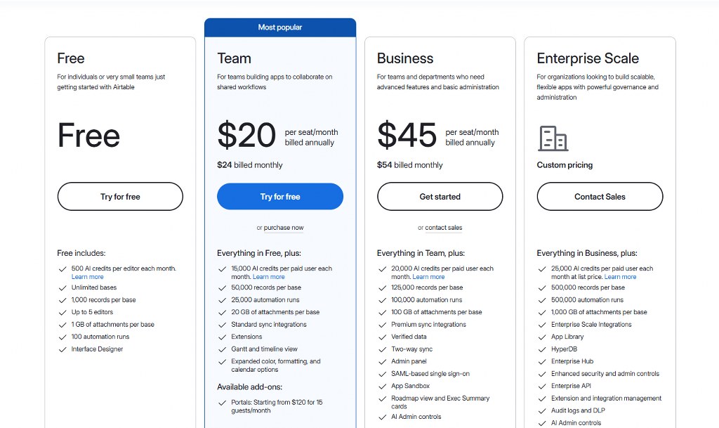 Airtable pricing.