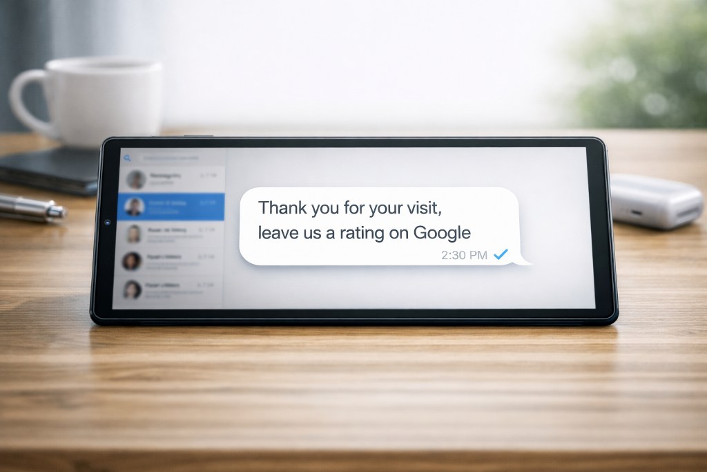 An SMS message on a tablet.