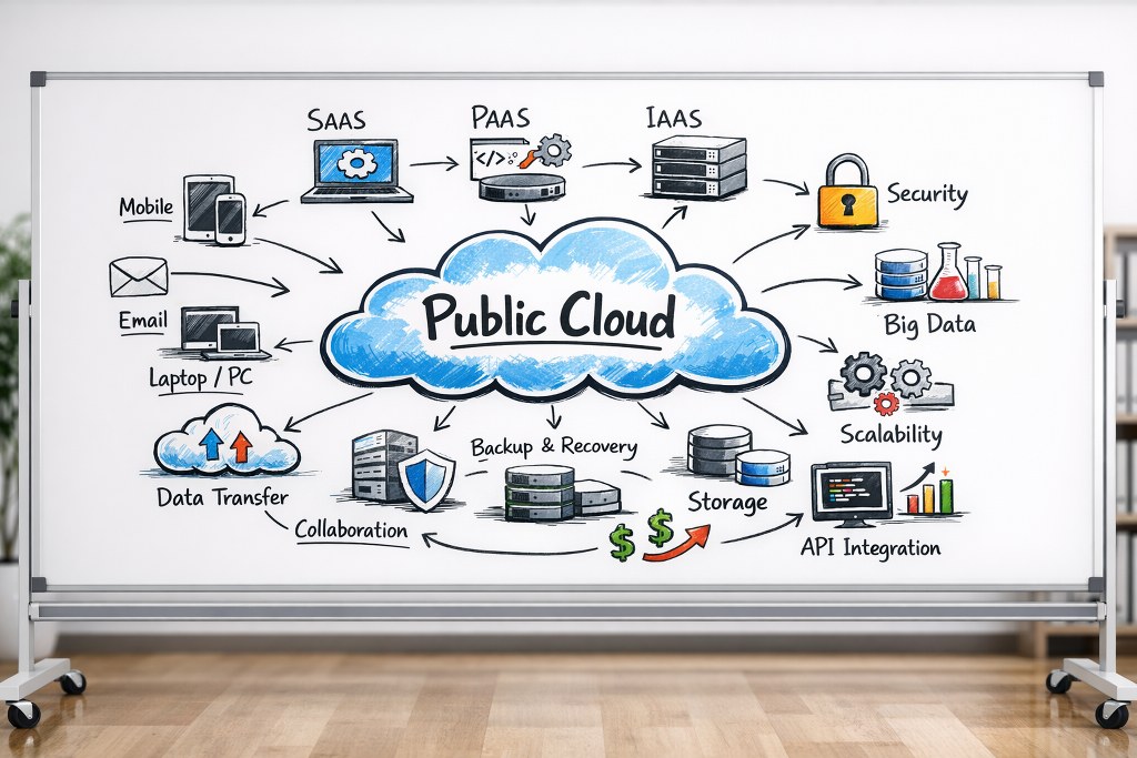 An illustration of public cloud on a whiteboard.