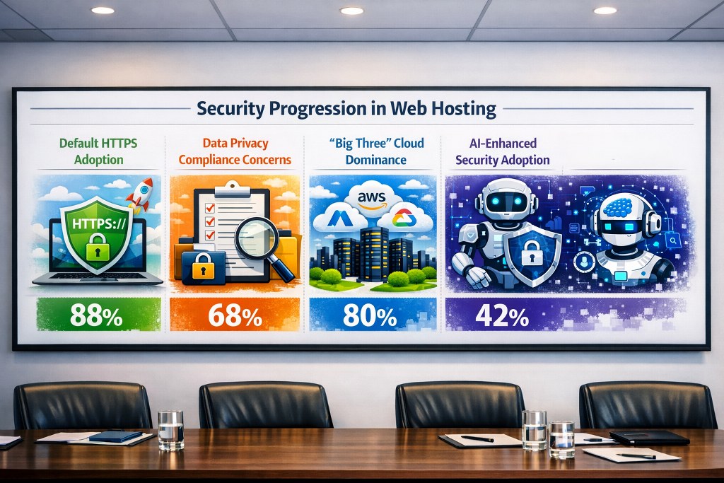 An infographic of security progression in web hosting.