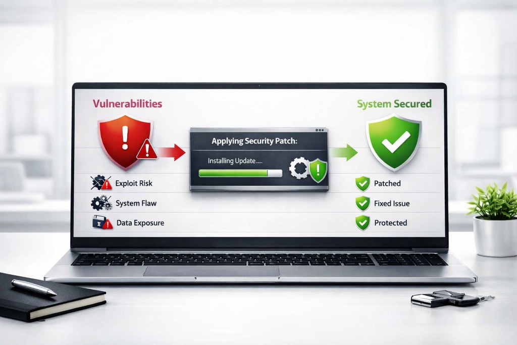 Applying patches to eliminate vulnerabilities and strengthen system security integrity.