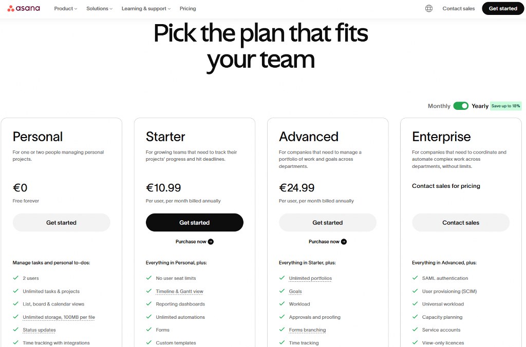 Asana pricing.