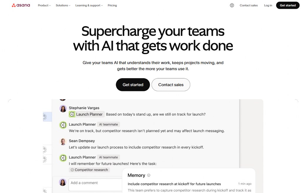Asana's website homepage.