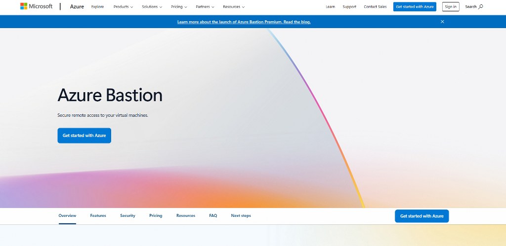 Azure Bastion homepage.