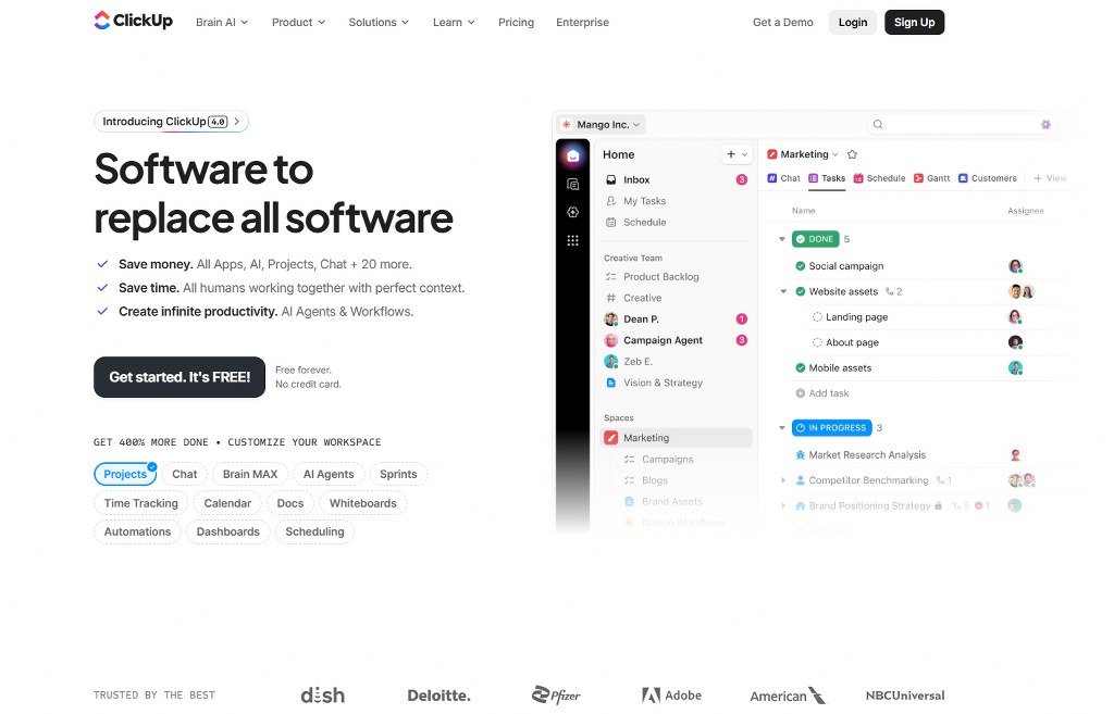 ClickUp's website homepage.