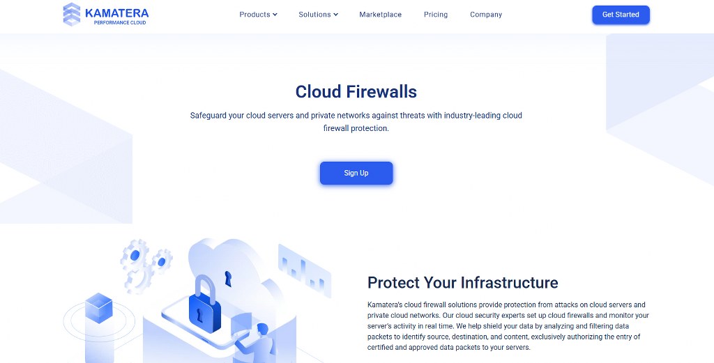 Cloud firewalls offering on Kamatera's website.