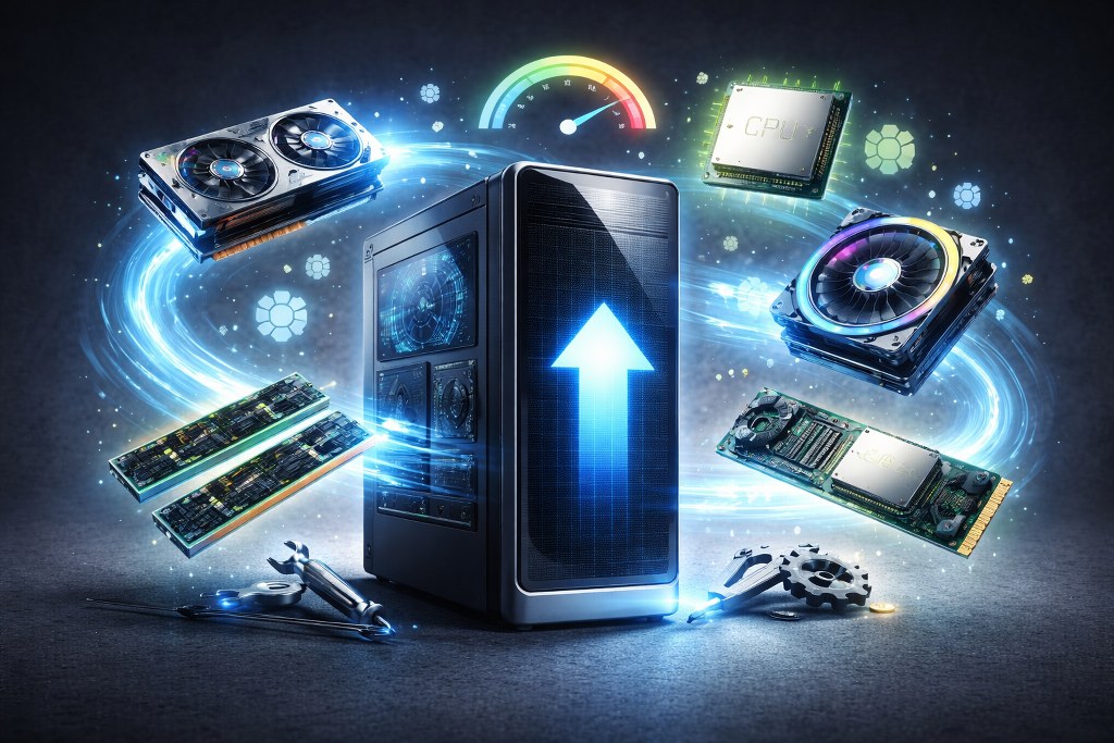 Computer components upgrading to boost performance and speed.